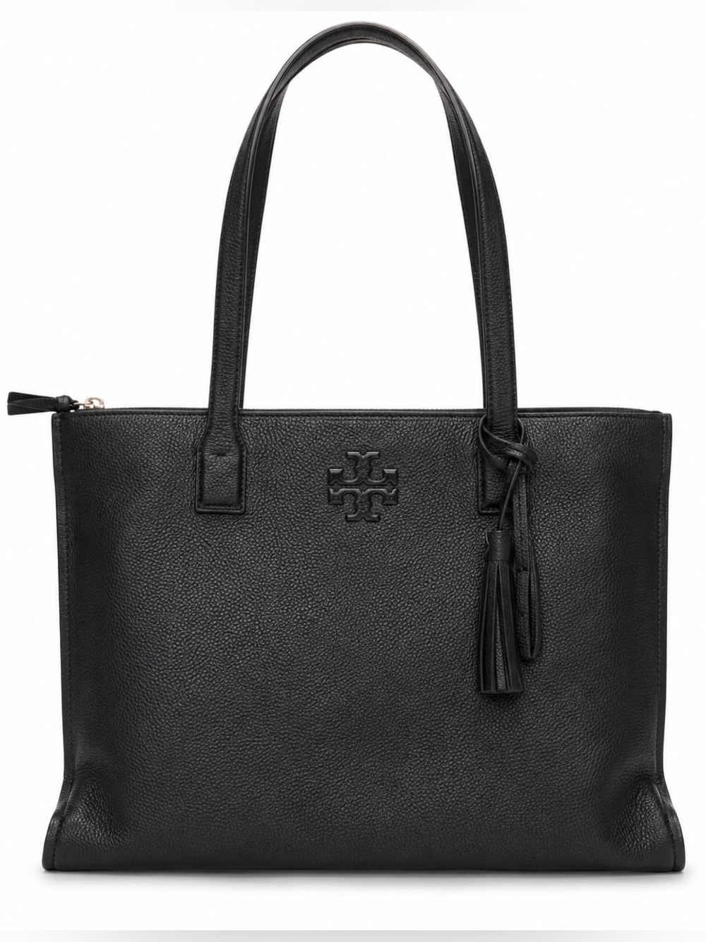 Tory Burch Thea Pebbled Leather Tote Black Tassel Shoulder Bag